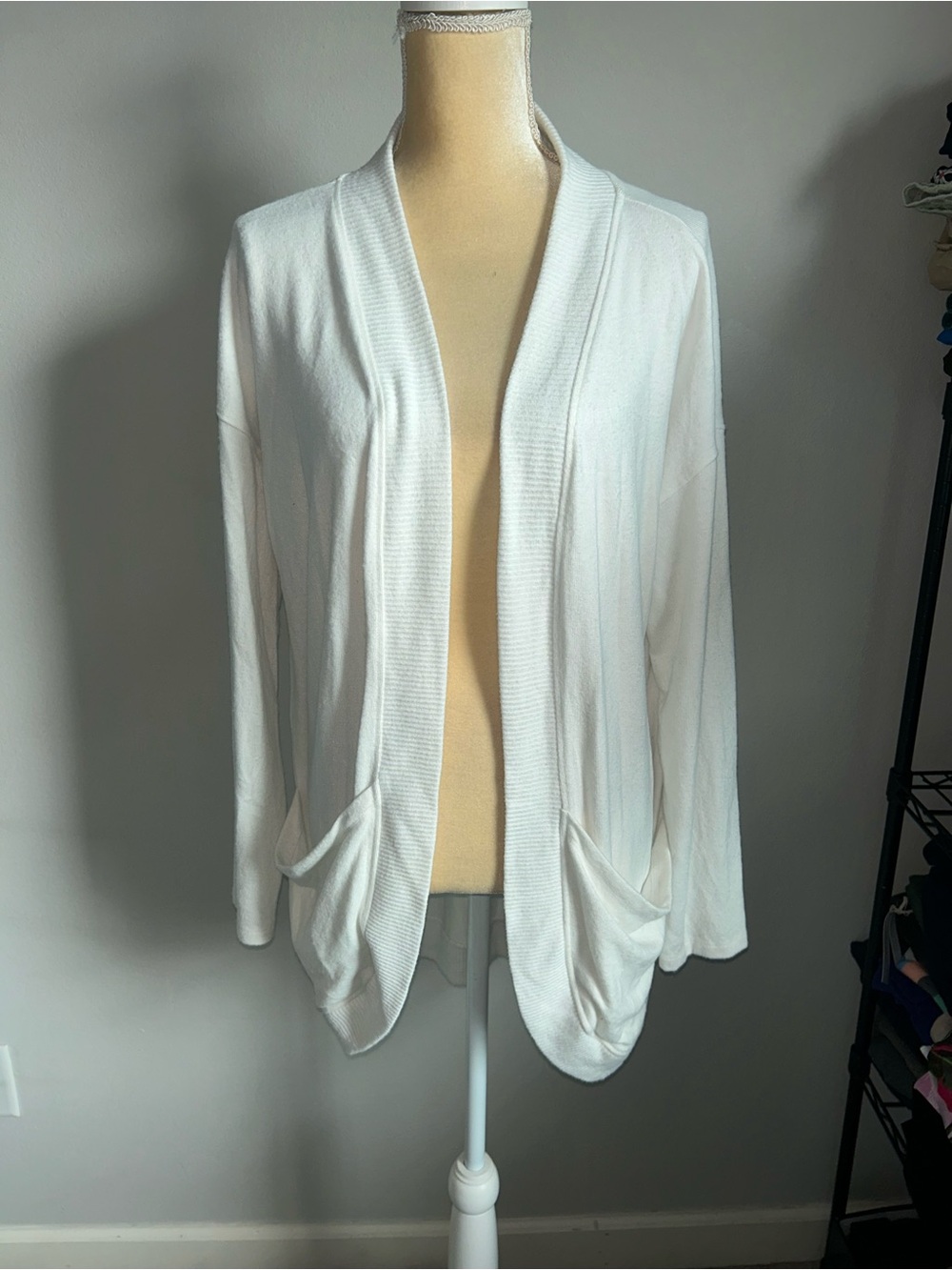 NEW 78&Sunny Women's Open-Front White Knit Cardigan with Pockets Sz M